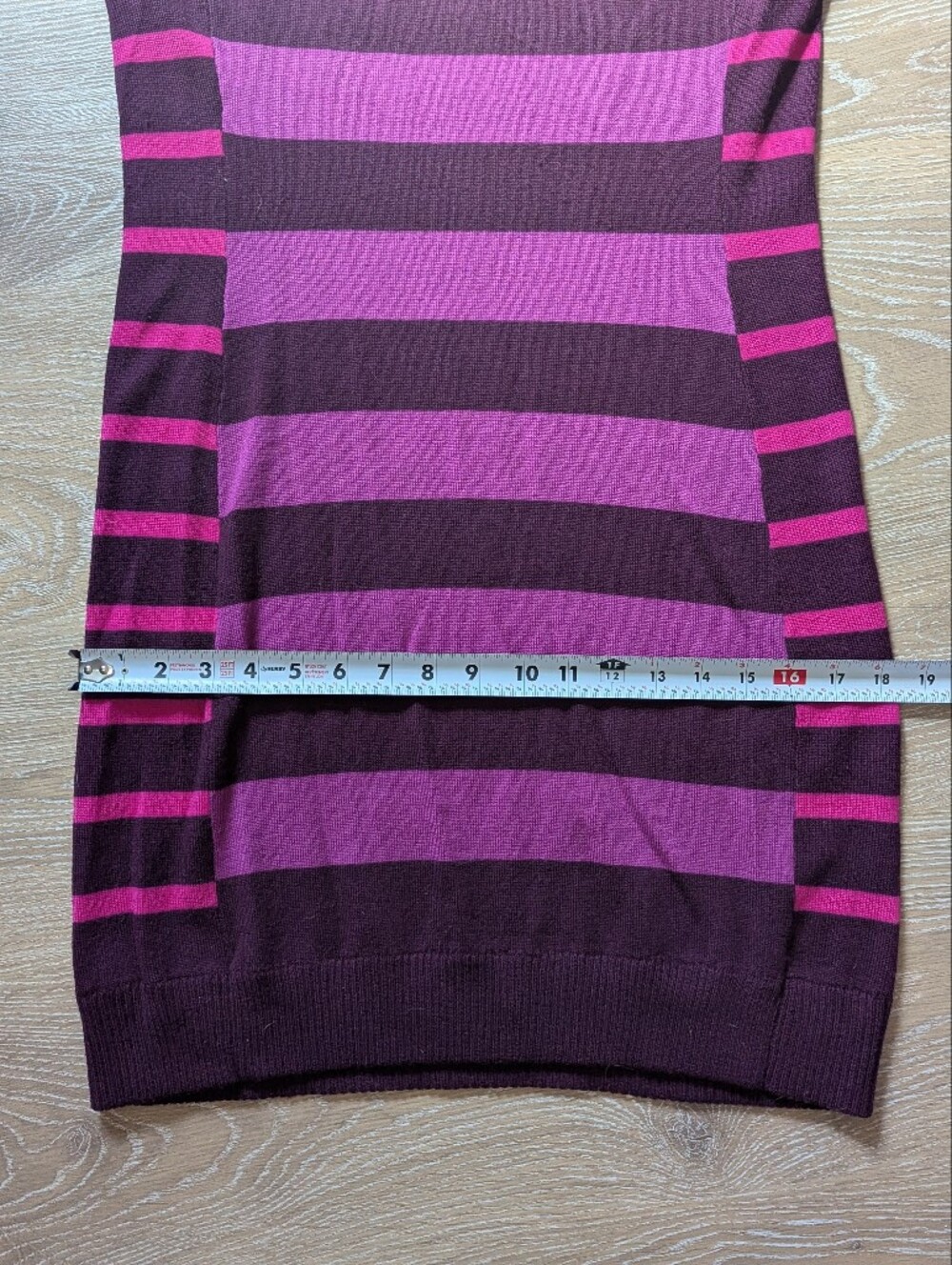 Kenar Women's Marino Wool Striped Scoop Neck Tunic Dress Magenta 90s Grunge - Picture 11 of 11